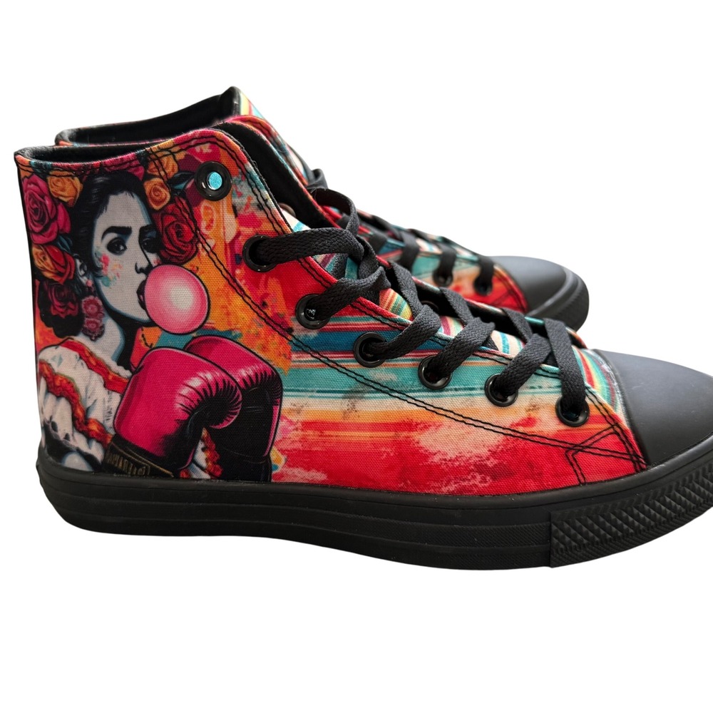 House of Chingasos High Top Sneakers 7.5W / 6M Frida Boxing Serape Print Rare - Picture 2 of 7